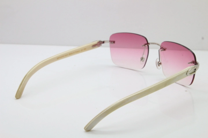 Cartier Rimless Original White Genuine Natural Horn T8300816 Sunglasses in Gold Pink Lens Hot