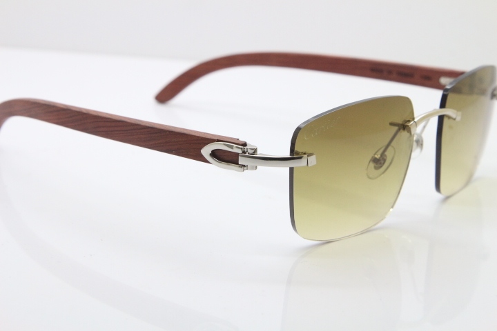 Cartier Rimless Original Wood T8300816 Sunglasses in Gold Brown Lens Hot