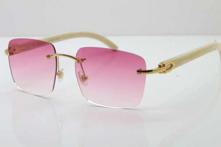 Cartier Rimless Original White Genuine Natural Horn T8300816 Sunglasses in Gold Pink Lens Hot