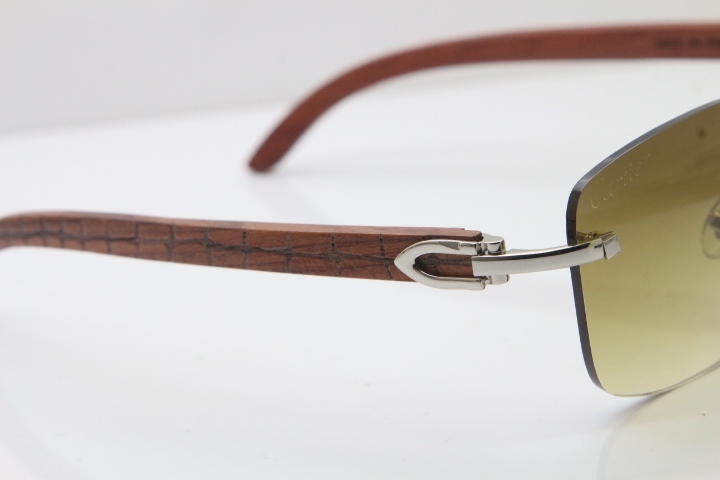 Cartier Rimless Original Carved Wood T8300816 Sunglasses in Gold Brown Lens Hot