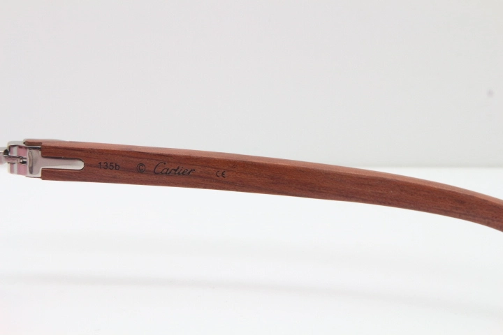 Cartier Rimless Original Carved Wood T8300816 Sunglasses in Gold Pink Lens Hot