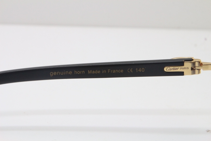 Cartier Rimless Original Black Buffalo Horn T8300816 Sunglasses in Gold Blue Lens Hot