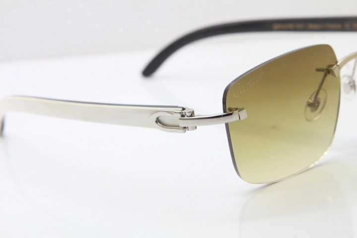 Cartier Rimless Original White Inside Black Buffalo Horn T8300816 Sunglasses in Gold Brown Lens Hot