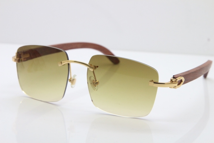 Cartier Rimless Original Wood T8300816 Sunglasses in Gold Brown Lens Hot