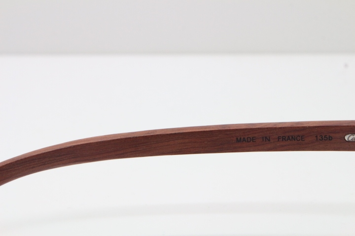 Cartier Rimless Original Carved Wood T8300816 Sunglasses in Gold Pink Lens Hot