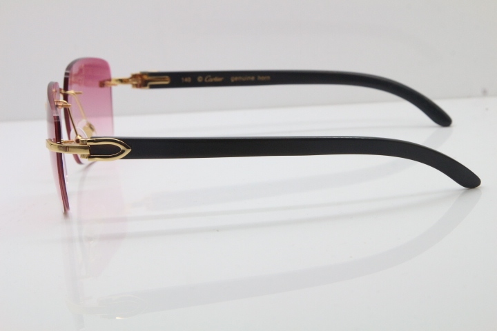 Cartier Rimless Original Black Buffalo Horn T8300816 Sunglasses in Gold Pink Lens Hot