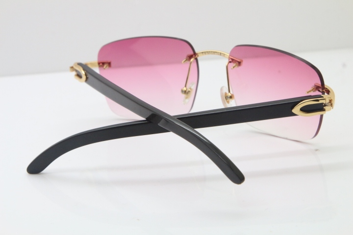 Cartier Rimless Original Black Buffalo Horn T8300816 Sunglasses in Gold Pink Lens Hot