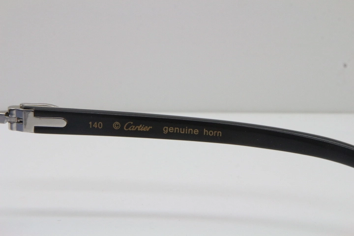 Cartier Rimless Original White Inside Black Buffalo Horn T8300816 Sunglasses in Gold Blue Lens Hot