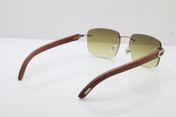 Cartier Rimless Original Wood T8300816 Sunglasses in Gold Brown Lens Hot