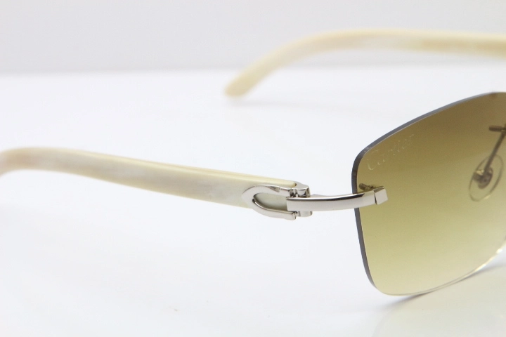 Cartier Rimless Original White Genuine Natural Horn T8300816 Sunglasses in Gold Brown Lens Hot