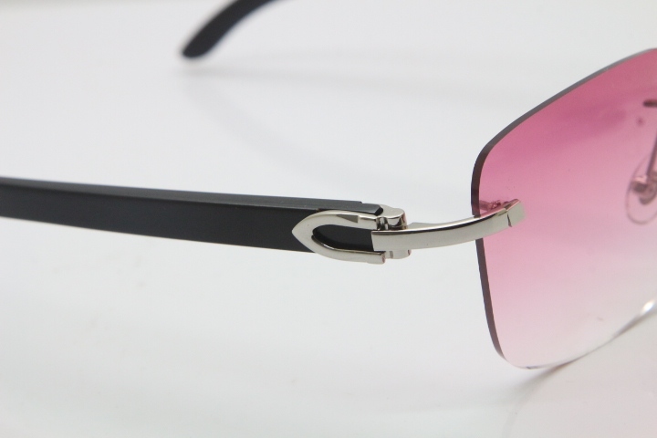 Cartier Rimless Original Black Buffalo Horn T8300816 Sunglasses in Gold Pink Lens Hot