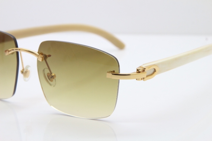 Cartier Rimless Original White Genuine Natural Horn T8300816 Sunglasses in Gold Brown Lens Hot