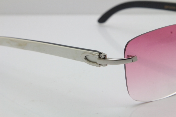 Cartier Rimless Original White Inside Black Buffalo Horn T8300816 Sunglasses in Gold Pink Lens Hot