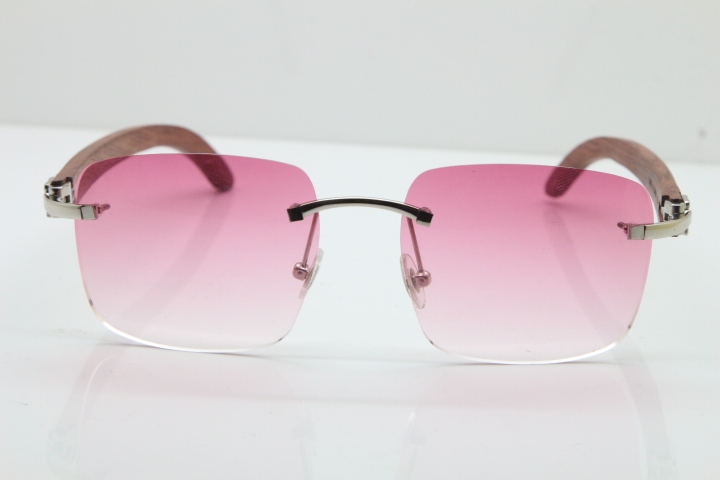 Cartier Rimless Original Wood T8300816 Sunglasses in Gold Pink Lens Hot