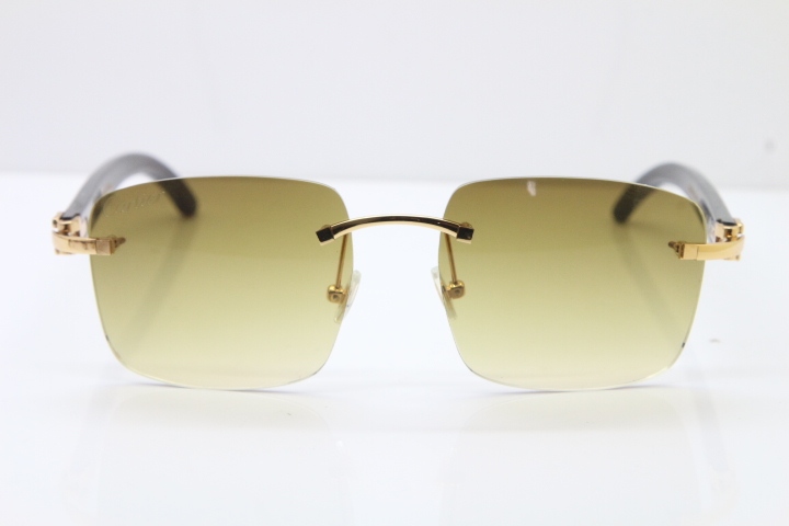 Cartier Rimless Original Black Buffalo Horn T8300816 Sunglasses in Gold Brown Lens Hot