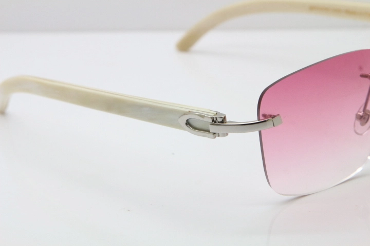 Cartier Rimless Original White Genuine Natural Horn T8300816 Sunglasses in Gold Pink Lens Hot