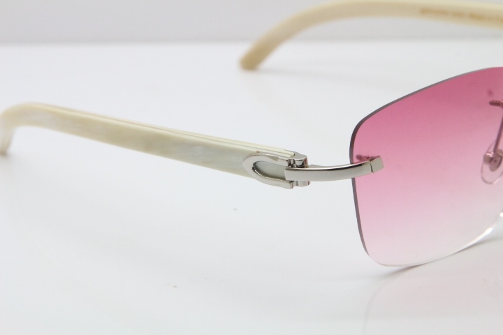 Cartier Rimless Original White Genuine Natural Horn T8300816 Sunglasses in Gold Pink Lens Hot