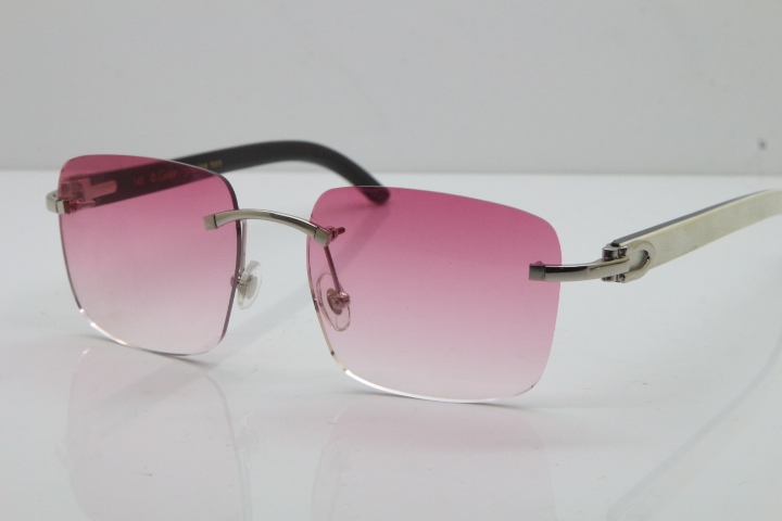 Cartier Rimless Original White Inside Black Buffalo Horn T8300816 Sunglasses in Gold Pink Lens Hot