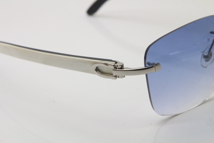 Cartier Rimless Original White Inside Black Buffalo Horn T8300816 Sunglasses in Gold Blue Lens Hot