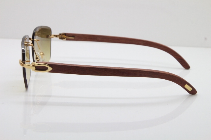 Cartier Rimless Original Wood T8300816 Sunglasses in Gold Brown Lens Hot