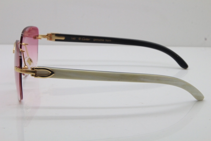 Cartier Rimless Original White Inside Black Buffalo Horn T8300816 Sunglasses in Gold Pink Lens Hot
