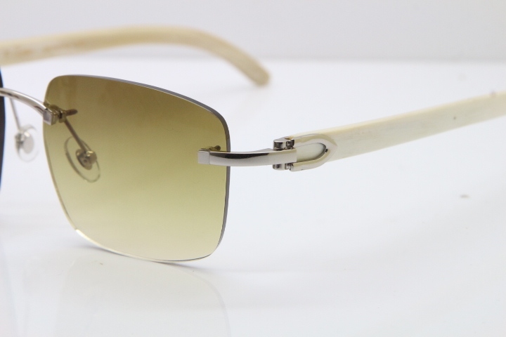 Cartier Rimless Original White Genuine Natural Horn T8300816 Sunglasses in Gold Brown Lens Hot