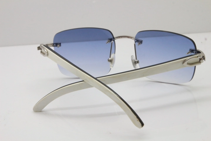 Cartier Rimless Original White Inside Black Buffalo Horn T8300816 Sunglasses in Gold Blue Lens Hot