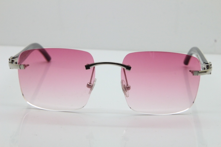 Cartier Rimless Original White Inside Black Buffalo Horn T8300816 Sunglasses in Gold Pink Lens Hot