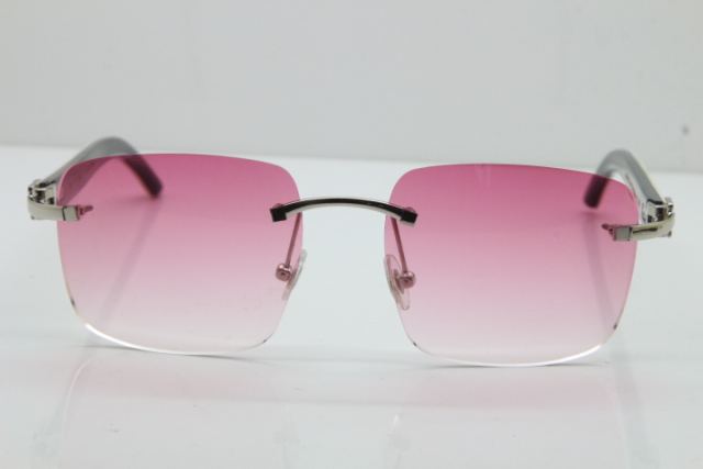 Cartier Rimless Original White Inside Black Buffalo Horn T8300816 Sunglasses in Gold Pink Lens Hot