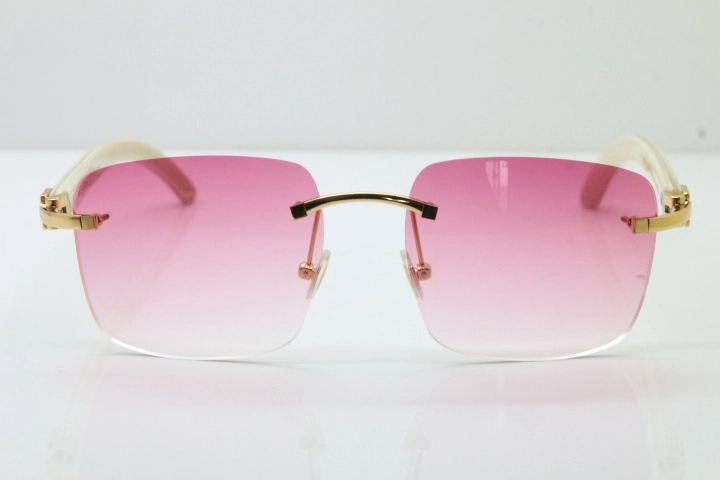 Cartier Rimless Original White Genuine Natural Horn T8300816 Sunglasses in Gold Pink Lens Hot