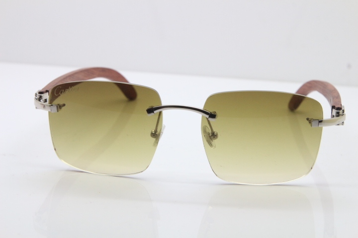 Cartier Rimless Original Wood T8300816 Sunglasses in Gold Brown Lens Hot