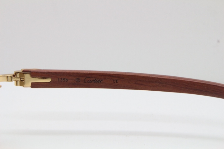 Cartier Rimless Original Carved Wood T8300816 Sunglasses in Gold Brown Lens Hot