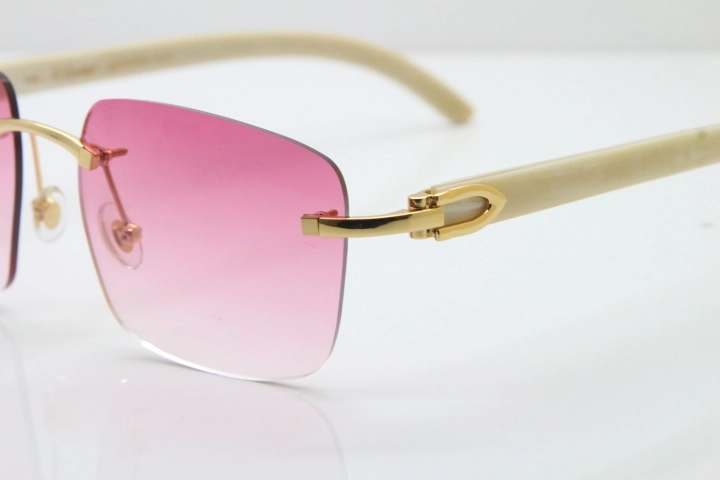 Cartier Rimless Original White Genuine Natural Horn T8300816 Sunglasses in Gold Pink Lens Hot