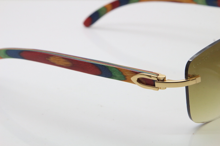 Cartier Rimless Original Peacock Wood T8300816 Sunglasses in Gold