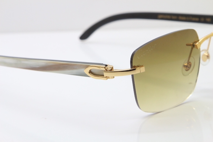 Cartier Rimless Original White Inside Black Buffalo Horn T8300816 Sunglasses in Gold Brown Lens Hot