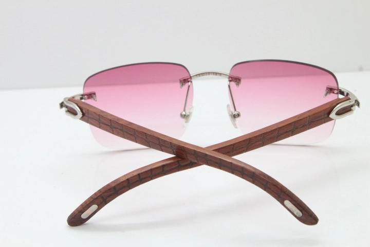 Cartier Rimless Original Carved Wood T8300816 Sunglasses in Gold Pink Lens Hot