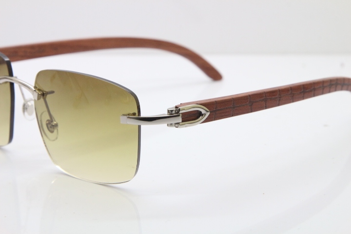 Cartier Rimless Original Carved Wood T8300816 Sunglasses in Gold Brown Lens Hot