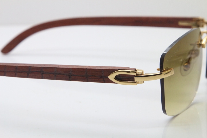 Cartier Rimless Original Carved Wood T8300816 Sunglasses in Gold Brown Lens Hot