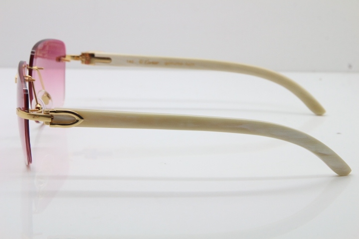 Cartier Rimless Original White Genuine Natural Horn T8300816 Sunglasses in Gold Pink Lens Hot