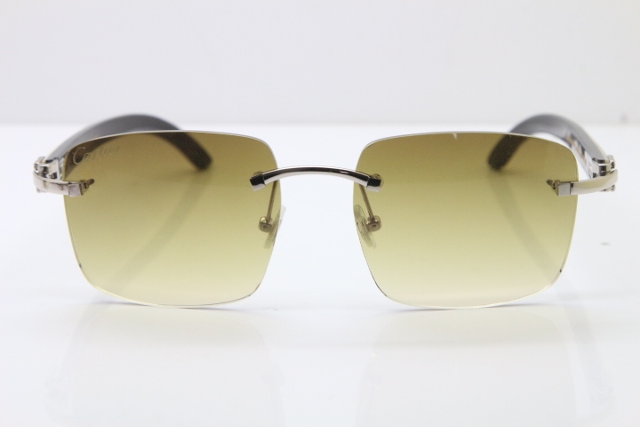 Cartier Rimless Original White Inside Black Buffalo Horn T8300816 Sunglasses in Gold Brown Lens Hot