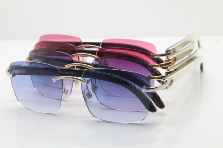 Cartier Rimless Original White Inside Black Buffalo Horn T8300816 Sunglasses in Gold Pink Lens Hot