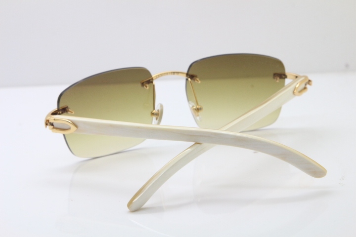 Cartier Rimless Original White Genuine Natural Horn T8300816 Sunglasses in Gold Brown Lens Hot