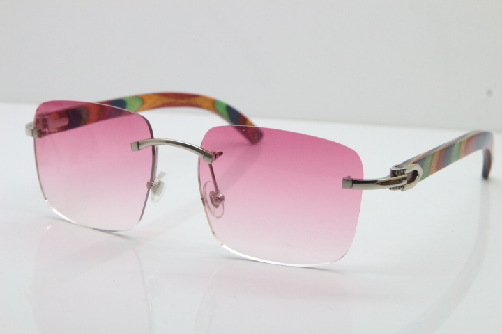 Cartier Rimless Original Peacock Wood T8300816 Sunglasses in Gold Pink Lens Hot