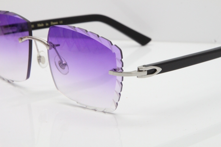 Cartier Rimless Aztec Arms 8300816 Carved Lens Sunglasses In Silver Purple Lens