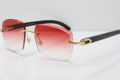 Cartier Rimless Original Black Flower Buffalo Horn 8300816 Buffs Sunglasses In Gold Red Carved Lens
