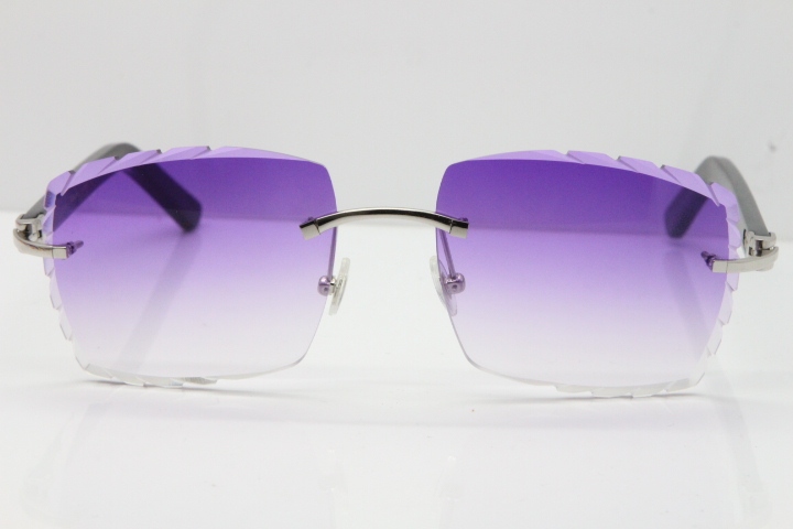 Cartier Rimless Aztec Arms 8300816 Carved Lens Sunglasses In Silver Purple Lens