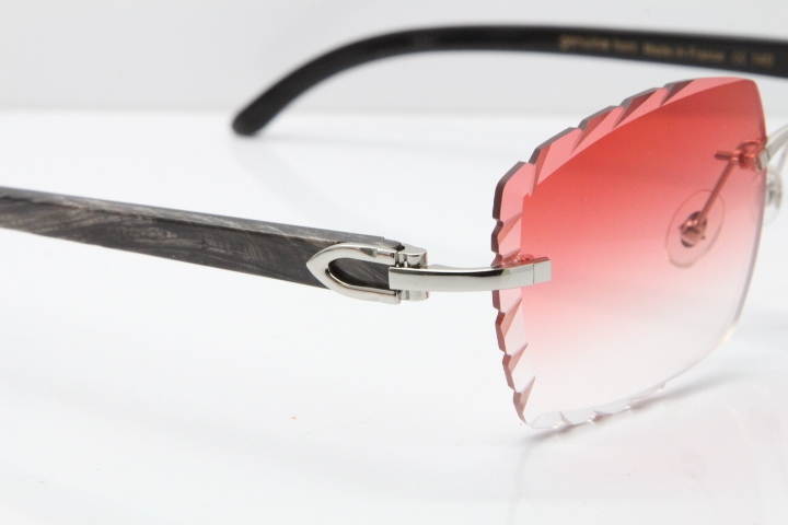 Cartier Rimless Original Black Flower Buffalo Horn 8300816 Buffs Sunglasses In Gold Red Carved Lens