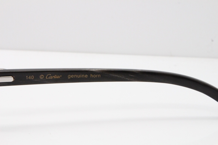 Cartier Rimless Original Black Flower Buffalo Horn 8300816 Buffs Sunglasses In Gold Purple Carved Lens（New）