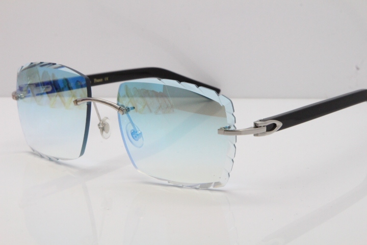 Cartier Rimless Aztec Arms 8300816 Carved Lens Sunglasses In Gold Ice Blue Lens