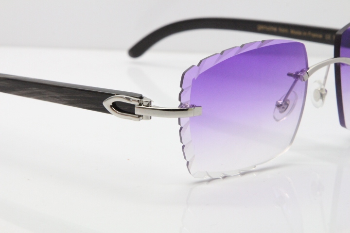 Cartier Rimless Original Black Flower Buffalo Horn 8300816 Buffs Sunglasses In Gold Purple Carved Lens（New）